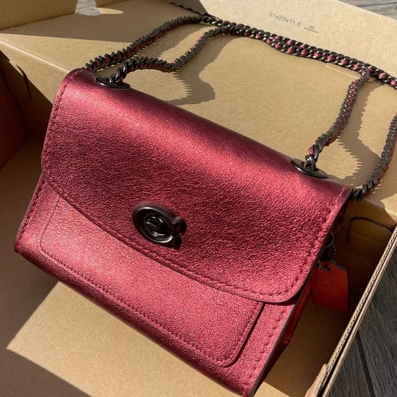 Coach Parker Handbag in Metallic Red Leather